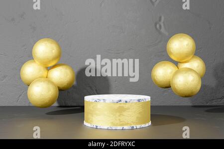 Marble Podium, um Objekte auf Zement Hintergrund zu platzieren. 3d-Illustration Stockfoto