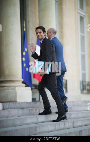 Jean Michel Blanquer und Gabriel Attal kommen am 17. Oktober 2018 im Elysée-Palast in Paris an. Foto von ELIOT BLONDT/ABACAPRESS.COM Stockfoto