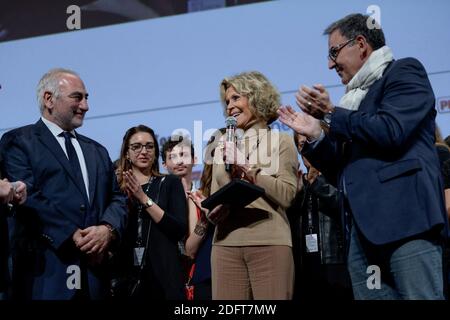 Jane Fonda und Georges Kepenekian, Bürgermeister von Lyon, nahmen an der Abschlussfeier des 10. Lumiere Festivals in der Halle Tony Garnier in Lyon, Frankreich, am 21. Oktober 2018 Teil. Foto von Julien Reynaud/APS-Medias/ABACAPRESS.COM Stockfoto