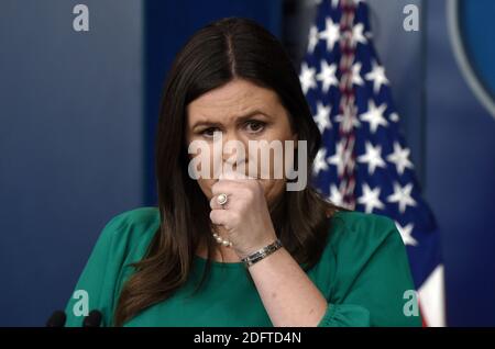 Die Presseministerin Sarah Sanders hält die Pressekonferenz im Weißen Haus nur wenige Tage nach den Massenschießarbeiten in der Tree of Life Synagoge in Pittsburgh, die am 29. Oktober 2018 in Washington, DC, 11 Menschen das Leben kostete.Foto: Olivier Douliery/ABACAPRESS.COM Stockfoto