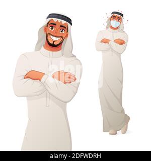 Arabischer Mann mit gekreuzten Armen. Cartoon Vektorfigur. Stock Vektor