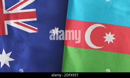 Aserbaidschan und Australien zwei Flaggen Textil Stoff 3D-Rendering Stockfoto