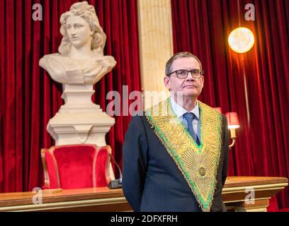 Jean-Pierre Hubsch Grand Maitre du Grand Orient de France ein Sohn Bureau de la rue Cadet Belagerung du GODF. Paris, Frankreich, 3 Oktober 2018. Foto von Vernier/JBV News/ABACAPRESS.COM Stockfoto