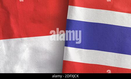 Thailand und Indonesien zwei Flaggen Textil-Tuch 3D-Rendering Stockfoto