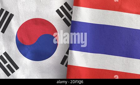Thailand und Südkorea zwei Flaggen Textil-Tuch 3D-Rendering Stockfoto