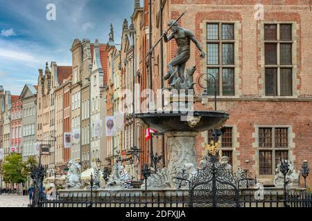 Statue von Neptun Brunnen in der Altstadt von Danzig Stockfoto