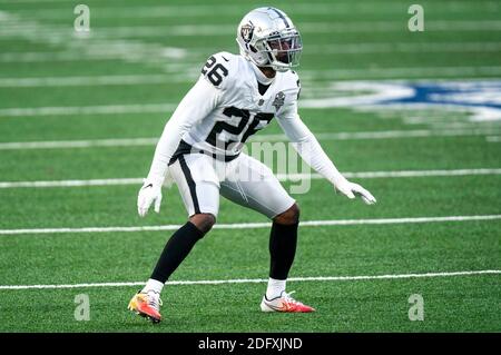 6. Dezember 2020, Las Vegas Raiders Eckpfeiler Nevin Lawson (26) in Aktion während des NFL-Spiels zwischen den Las Vegas Raiders und den New York Jets im MetLife Stadium in East Rutherford, New Jersey. Christopher Szagola/CSM Stockfoto