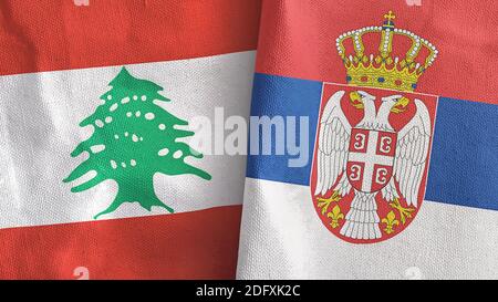 Serbien und Libanon zwei Flaggen Textil-Tuch 3D-Rendering Stockfoto