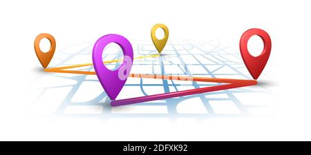 Kartennavigation mit 3d-Pins Stock Vektor