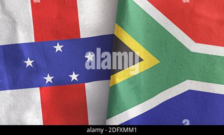 Südafrika und Niederländische Antillen zwei Flaggen Textiltuch 3D Rendering Stockfoto