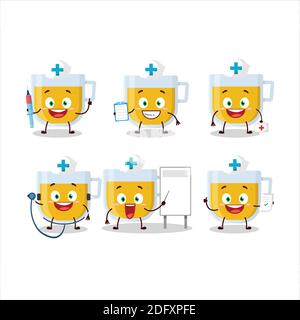 Arzt Beruf Emoticon mit Tasse Zitrone Tee Cartoon-Charakter. Vektorgrafik Stock Vektor