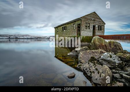 Llyn Trawsfynydd Boathouse Stockfoto