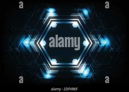 Vektorgeometrie in einem Technologiekonzept auf dunkelblauem Hintergrund. Stock Vektor