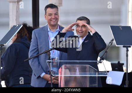 Datei Foto vom 20. Januar 2018 von Generalstaatsanwalt von Kalifornien Xavier Becerra nimmt an der 2018 Women's March Los Angeles in Los Angeles, CA, USA. Der designierte Präsident Joe Biden hat den kalifornischen Generalstaatsanwalt Xavier Becerra als seinen Sekretär für Gesundheit und menschliche Dienste ausgewählt und einen erfahrenen Politiker ausgewählt, der die Reaktion der Regierung auf die Coronavirus-Pandemie überwachen soll. Foto von Lionel Hahn/ABACAPRESS.COM Stockfoto