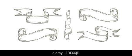 Streifen von Pergamenten oder alten Papierdokumenten. Mittelalterliche Papierbänder. Vektorgrafik im Doodle-Stil Stock Vektor