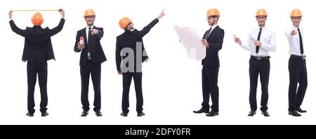 Panorama Foto Collage von qualifizierten Architekten isoliert auf weißem Stockfoto