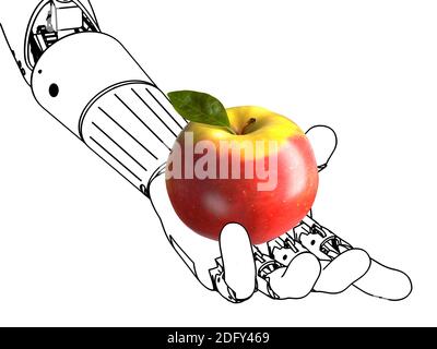 Stilisierte Illustration einer android-Hand mit einem Apfel in ihm Nahaufnahme Stockfoto