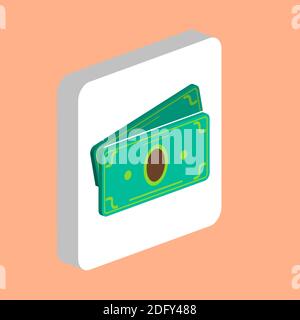 Einfaches Vektor-Symbol für Bargeld. Illustration Symbol Design Vorlage für Web mobile UI-Element. Perfekte Farbe isometrisches Piktogramm auf 3d weißen Quadrat. Cash-ICO Stock Vektor