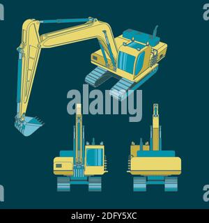 Stilisierte Vektor-Illustrationen von Heavy Bagger Zeichnungen Stock Vektor