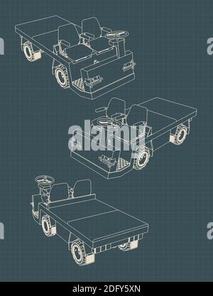 Stilisierte Vektor-Illustrationen von Flughafen Baggage Schlepptraktor Zeichnungen Stock Vektor