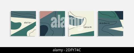 Vektor-Set von minimalen Hintergründen mit abstrakten organischen Formen, Hand zeichnen Linie und Beispieltext. Moderne Collage. Minimalistischer stylischer Bezug für Stock Vektor