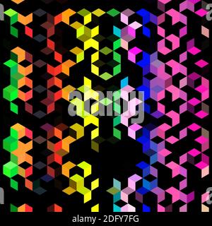 Abstrakte Hex Cubes geometrisches Muster in Regenbogenfarben, Hintergrund Tapete Illustration. Stockfoto