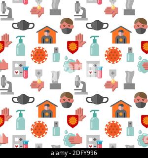 Illustration von Coronavirus Sicherheit und Schutz Nahtloses Muster Stock Vektor