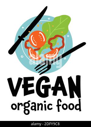 Vegane Bio-Lebensmittel, Teller mit Gemüse-Vektor Stock Vektor