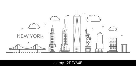 New York Linienzeichnung New York Illustration im Linienstil Auf weißem Hintergrund Stock Vektor