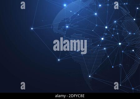 Globale Netzwerkverbindungen mit Punkten und Linien. Drahtmodell Hintergrund. Abstrakte Verbindungsstruktur. Polygonaler Raum Hintergrund, Illustration Stockfoto