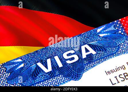 Deutschland Visum im Reisepass. USA Einwanderungsvisum für Deutschland Bürger mit Schwerpunkt auf Word VISA. Reise Deutschland Visum in nationalen Identifikation Nahaufnahme, 3D Stockfoto