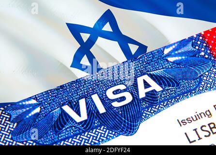 Israel Visum im Reisepass. USA Immigration Visa für Israel Bürger mit Schwerpunkt auf Word VISA. Reise Israel Visum in nationalen Identifizierung Nahaufnahme, 3D ren Stockfoto