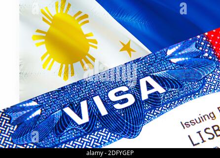 Philippinen Visum im Pass. USA Immigration Visa für philippinische Bürger, die sich auf Word VISA konzentrieren. Reisen Philippinen Visum in nationalen Identifizierung Stockfoto