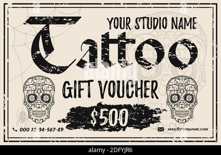 Vintage Tattoo Geschenk Gutschein Vorlage Fur Ihr Unternehmen Isoliert Auf Weissem Untergrund Stock Vektorgrafik Alamy