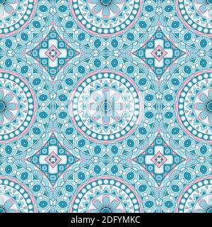 Ethnic enge Vektor-Muster. Blaue Raute und Kreis Mandalas. Kann für die Gestaltung von Stoff, Abdeckungen, Tapeten, Fliesen verwendet werden. Stock Vektor