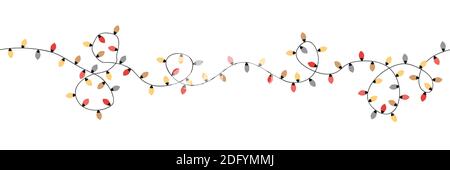 Weihnachtsstring Lichter nahtlose Grenze. Vektorgrafik Stock Vektor