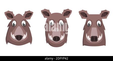 Set von Cartoon Wildschweine. Verschiedene Formen von Tiergesichtern. Stock Vektor