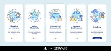 Manager Büroaufgabe Onboarding mobile App Seite Bildschirm mit Konzepten Stock Vektor