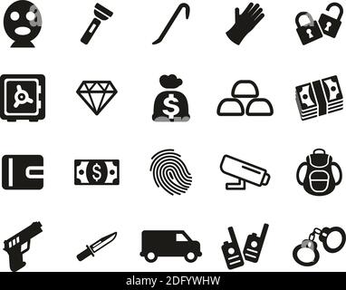Dieb Oder Einbrecher Icons Black & White Set Big Stock Vektor