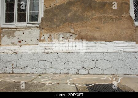 Targoviste, Rumänien - 11. September 2013: Ort, an dem das Ehepaar Ceausescu während der rumänischen Revolution am 25. dezember 1989 hingerichtet wurde. Stockfoto
