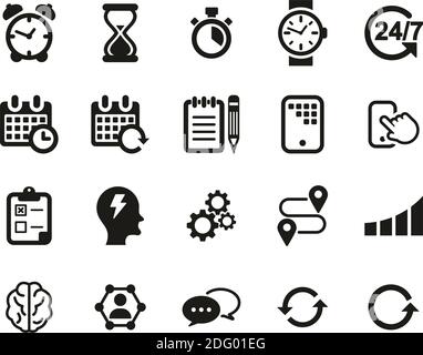 Zeitmanagement-Symbole Schwarz-Weiß Set Groß Stock Vektor