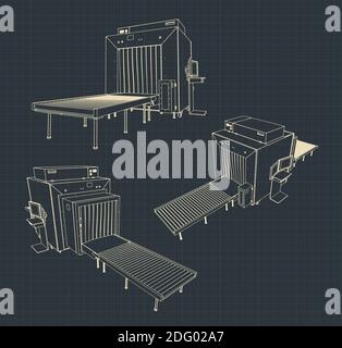 Stilisierte Vektordarstellung von Zeichnungen des Röntgengepäck-Scanners Stock Vektor