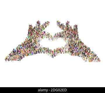 Große Menschenmenge mit Maske 3D gerendert aus gesehen Oben in der Form Stockfoto