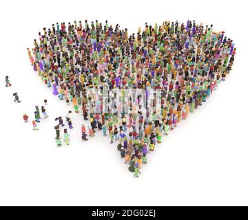 Große Menschenmenge mit Maske 3D gerendert aus gesehen Oben in der Form Stockfoto