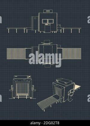 Stilisierte Vektordarstellung von Zeichnungen des Röntgengepäck-Scanners Stock Vektor