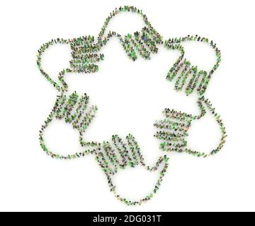 Große Menschenmenge in Form von Händen. Nahaufnahme von jungen Geschäftsleuten, die ihre Hände zusammenlegen. Stapel Hände. Einheit und Teamarbeit. Stockfoto