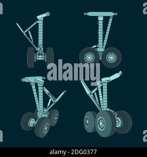 Stilisierte Vektor-Cartoon-Illustrationen eines großen Flugzeug Fahrwerk Stock Vektor