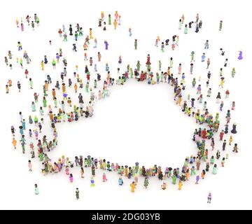 Große Menschenmenge mit Maske 3D gerendert aus gesehen Oben in Form der Weißrusslandkarte Stockfoto