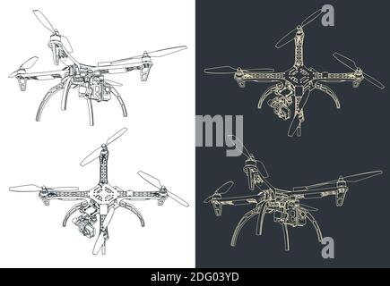 Stilisierte Vektorabbildungen der Umrisse einer großen Drohne Stock Vektor