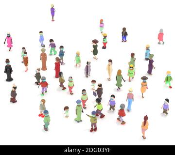 Große Menschenmenge Maske 3D gerendert von oben gesehen In der Form der Liebe Stockfoto